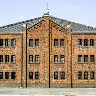 Front view of large bonded warehouse